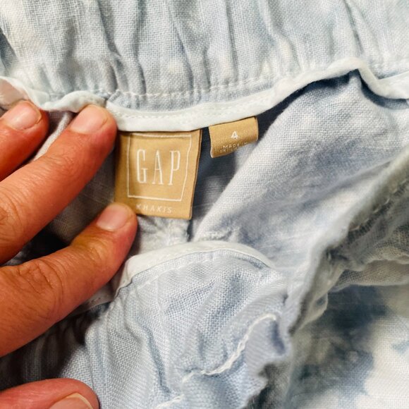 GAP Tie-Dye Khakis Pants Women’s Size 4 | Blue White Elastic Waist Linen Blend J - Picture 4 of 8